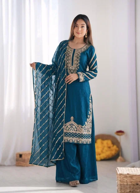 Nsr 892 Fendy Silk Embroidery Beads Work Plazo Suits